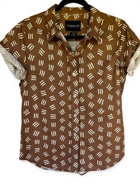 Wildfang Rust Print Short Sleeve Button Up Shirt Unisex Small